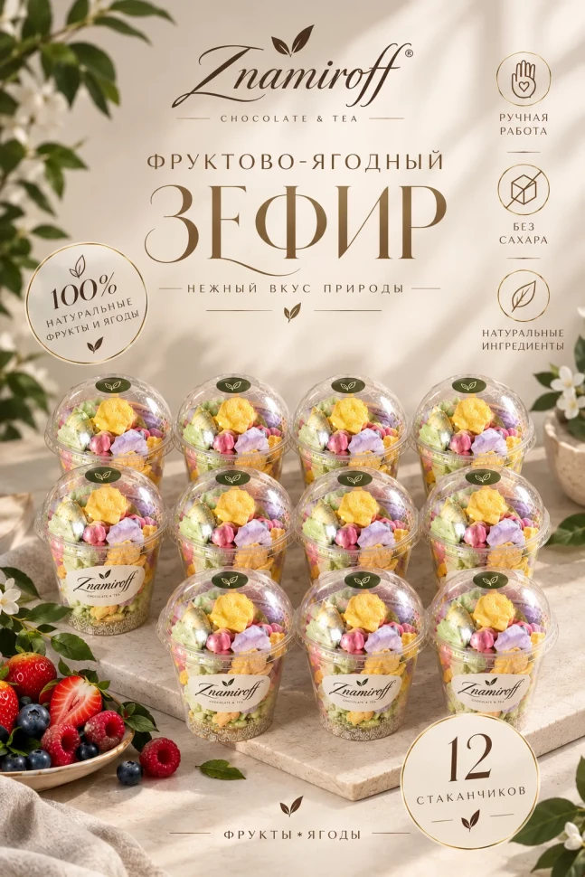  Зефир в стаканчиках без сахара(коробка 12шт по 100гр) в Кстове