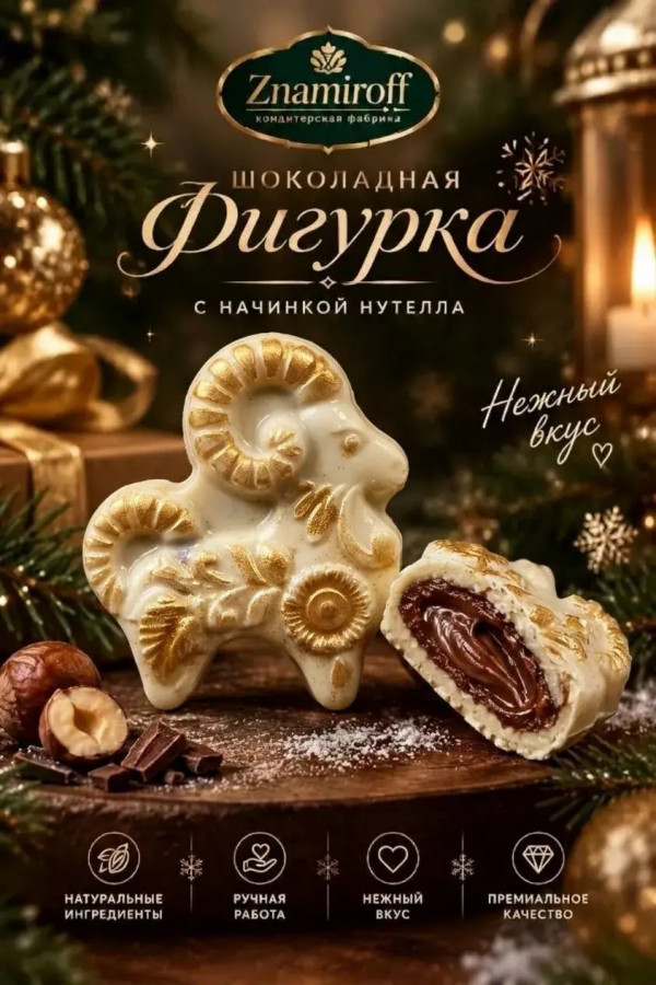 №1 Шоколад фигурный "Козёл горный" белый шоколад с начинкой нутелла(блок 5шт по 70г) в Кстове