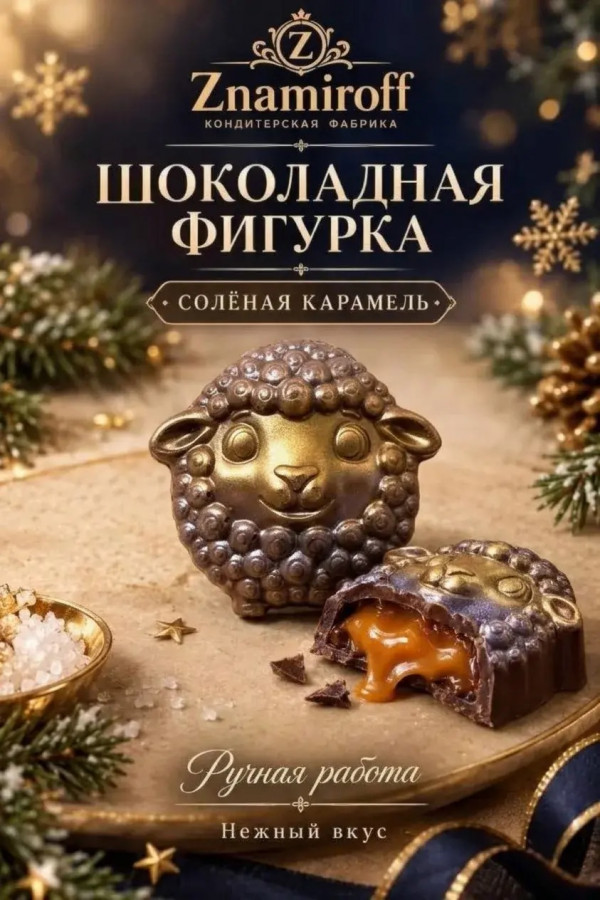 №1 Шоколад фигурный "Овечка-мордашка" молочный шоколад с начинкой солёная карамель(блок 5шт по 70г) в Кстове